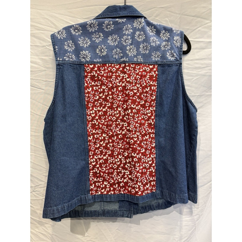 Vintage Stonebridge Collared Button Floral Embroidered Vest Blue Red 1X Women - Picture 3 of 4